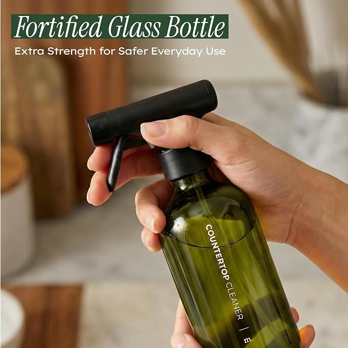 MAISONOVO Dark Green Glass Spray Bottle 16 oz Pack of 2 - Dark Green Spray Bottle for Plants with Fortified Glass & Fine Mist - Ideal for Gardening, Misting, Seedlings & Indoor Plant Care - 16 Labels