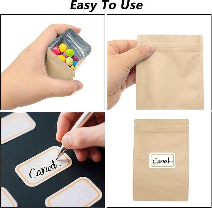 100PCS Smell Proof Resealable Pouch Bags,ULIFESTAR Aluminum Foil Flat Food Storage Bag,Sealable Pcsaging Zipper Pouches with Tear Notches for Pcsaging Lipgloss,Jewelry,etc(10*15cm/3.94*5.91",Gold)
