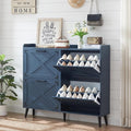 Barnyatoh Shoe Storage Cabinet,Farmhouse Shoe Organizer with 4 Flip Drawers & Barn Door Design,Freestanding Hidden Slim Narrow Shoe Rack Cabinet for Entryway,Foyer,Hallway,Navy Blue