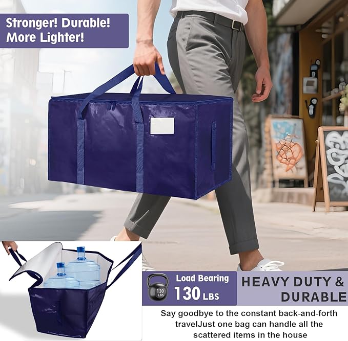 16 Pack-Extra Large Heavy Duty Moving Bags - Waterproof Storage Totes with Handles & Zippers, Foldable for College Dorm, Storage (Dark Blue)