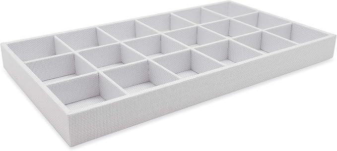 The Display Guys - Stackable Jewelry Tray and Organizer - for Drawers, Dressers, Store Display (18 Compartments, White Burlap)