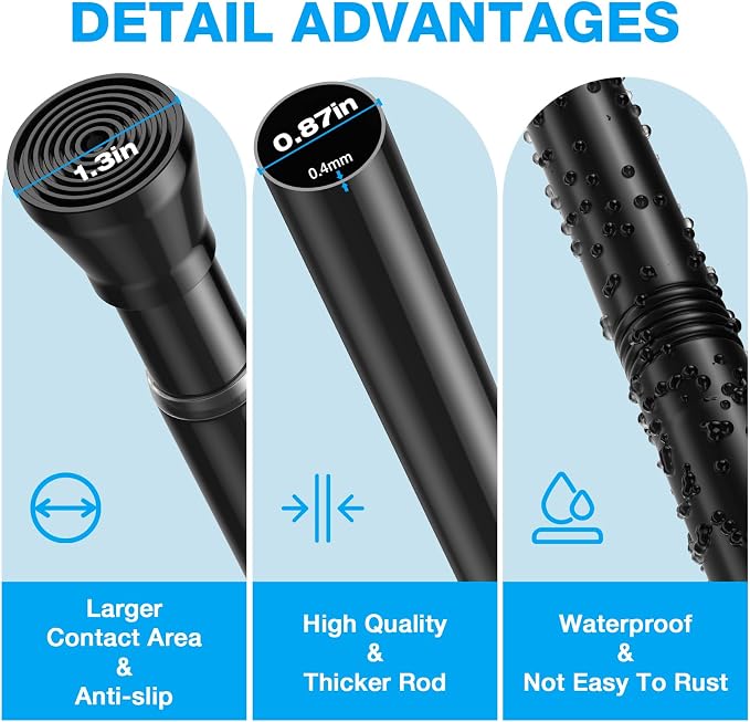 MEXAU Shower Curtain Rod 44-77 inch Black Tension Rod Shower rod Non Slip Tension Curtain Rod Adjustable Curtain Rods No Drilling Shower Rods for Bathroom Windows Closet