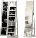 62" 360° Swivel Freestanding Storage Chest, Jewelry Cabinets with Interior Light, Utility Organizer with Lockable Design for Home Dressing, White