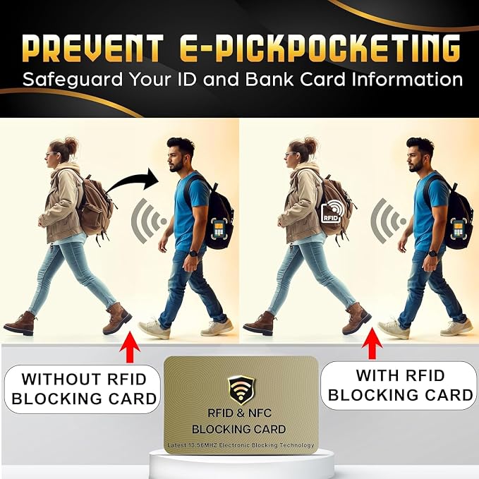SaiTech IT 50 Pack RFID Blocking Card for Credit Debit ID Card, Golden | Slim Anti-Theft Contactless NFC RFID Blocker Protector, Easily Fit into Wallet and Purse, for Men & Women