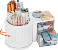 LETURE Rotating Office Desk Organizers and Accessories with 2 Drawer, Pencil Pen Marker Holder for Desk, Desktop Storage Organizers and Accessories for Office Home Art Supplies (White)