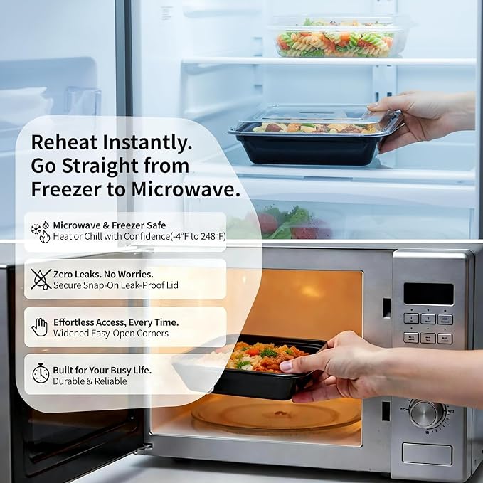 60 Pack 28 oz Plastic Meal Prep Containers with Lids,Microwave Safe | Take Out,Food Storage,Disposable Plastic Lunch Boxes,Sturdy,Freezer,Microwave,Dishwasher Safe,Stackable,Leak-proof