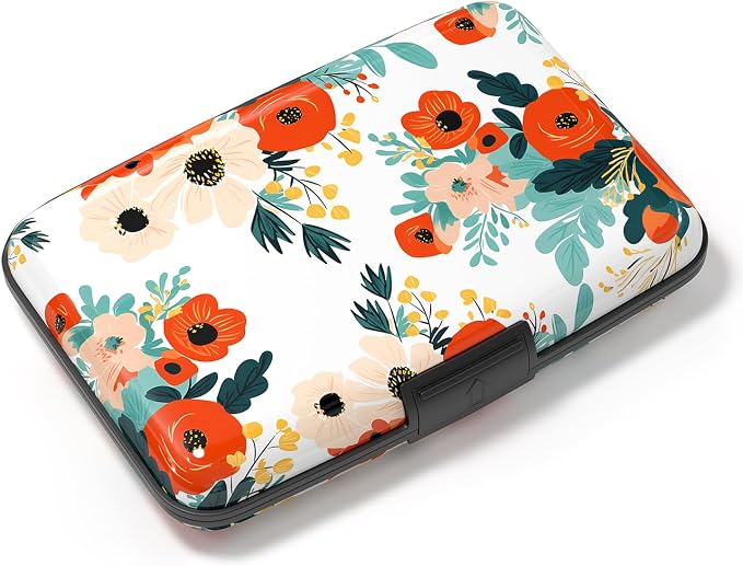 Card Holder Credit Cards Holder for Women RFID wallet women Business Card Holder Wallet Mini Aluminum Card Wallet RFID Blocking Slim Metal Hard Card for Women, Brightly Colored Flowers