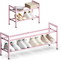 Bumusty 2-Tier Expandable Shoe Rack for Closet, 18“-33” Adjustable Shoe Rack for Small Space, Small Shoe Organizer for Front Door, Sturdy Metal, Pink