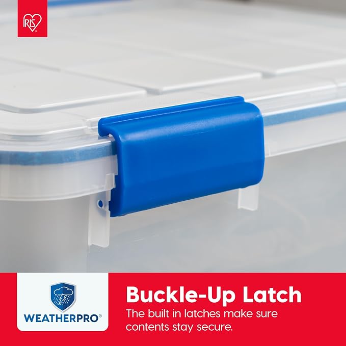 IRIS USA WeatherPro 16 Qt Storage Bins with Lids, 3 Pack, BPA-Free Plastic Gasket Box with Tight Latch and Seal, Stackable Nestable Tote Tub - Clear/Blue