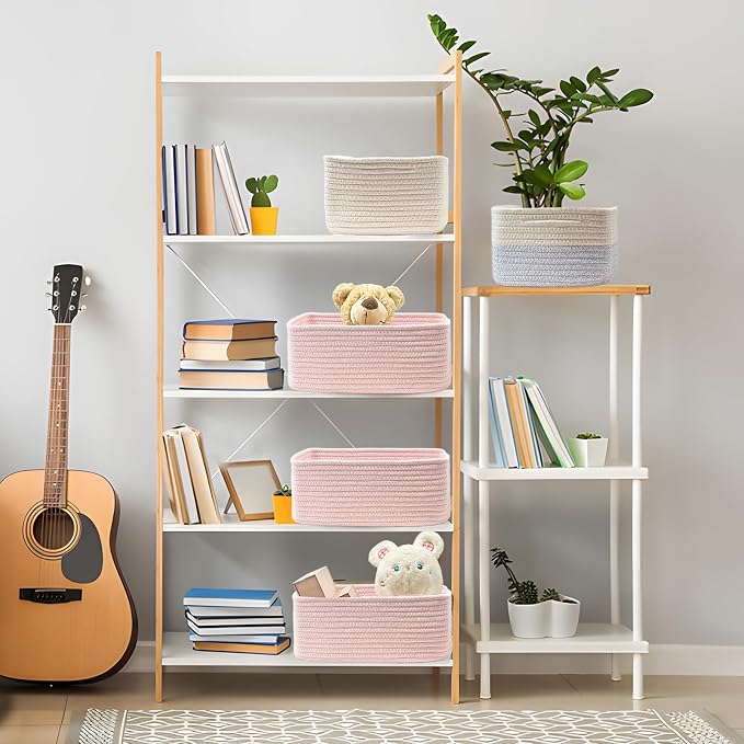 COMFY-HOMI 11.5"x7.5"x4.7" Storage Baskets for Organizing | Cotton Rope Woven Basket | Toy Storage Bin Box | Basket for Shelves, Closet Organizer Bin, Decorative Closet Shelf, 1 Pack