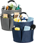 17L Cleaning Caddy for Cleaning Supplies, 2Pieces Portable Garden Tool Bag with 6 Pockets, Foldable Tool Bucket Organizer, Storage Basket for Bathroom, Garden, Dark Gray + Navy Blue