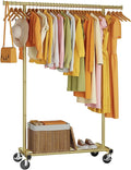 HYSEYY Clothes Rack, Clothing Rack for Hanging Clothes, Rolling Garment Rack Sturdy Coat Rack Portable Wardrobe Rack Metal Closet Rack for Bedroom Laundry Living Room, Warm Gold