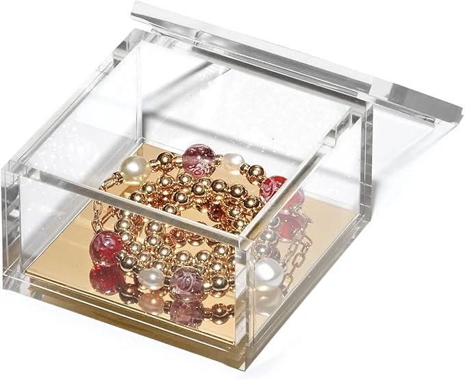 OfficeGoods Acrylic Desk Organizer w/Gold Base – Functional & Elegant Odds & Ends Box for Display or Storage – Perfect for Home or Office, Kitchen, Bathroom Vanity, Curio Display - Small
