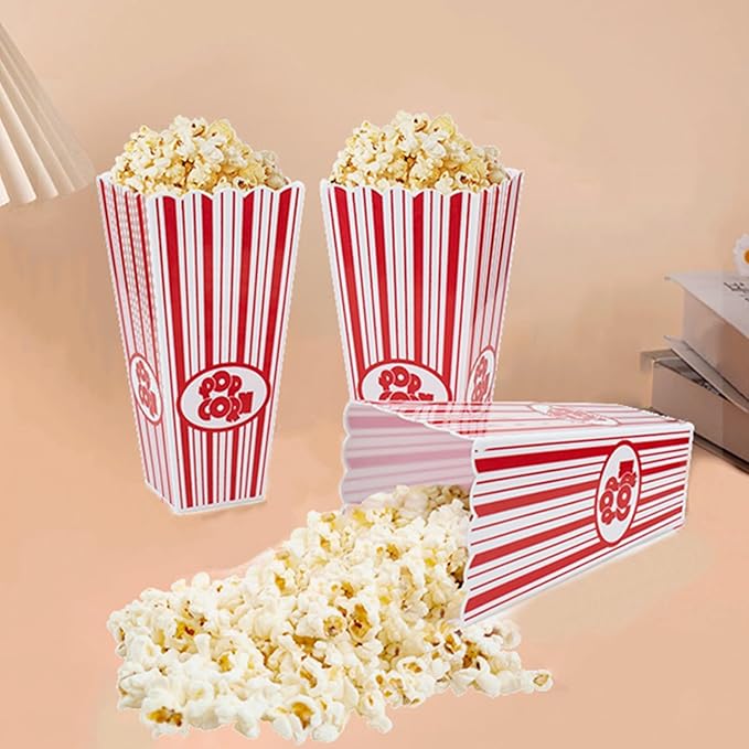 Tebery 21 Pack Plastic Open-Top Popcorn Boxes Reusable Popcorn Containers - 7.7" Tall x 4" Square