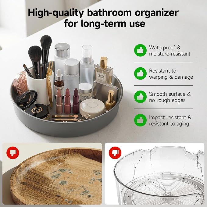 2PCS 9.8" Black Metal Lazy Susan Turntable Organizer | Non-Slip, Easy to Wipe, 360°Rotating Spinning Tray, For Cabinet, Pantry, Table Top, Fridge, Bathroom Vanity, Kitchen Decor