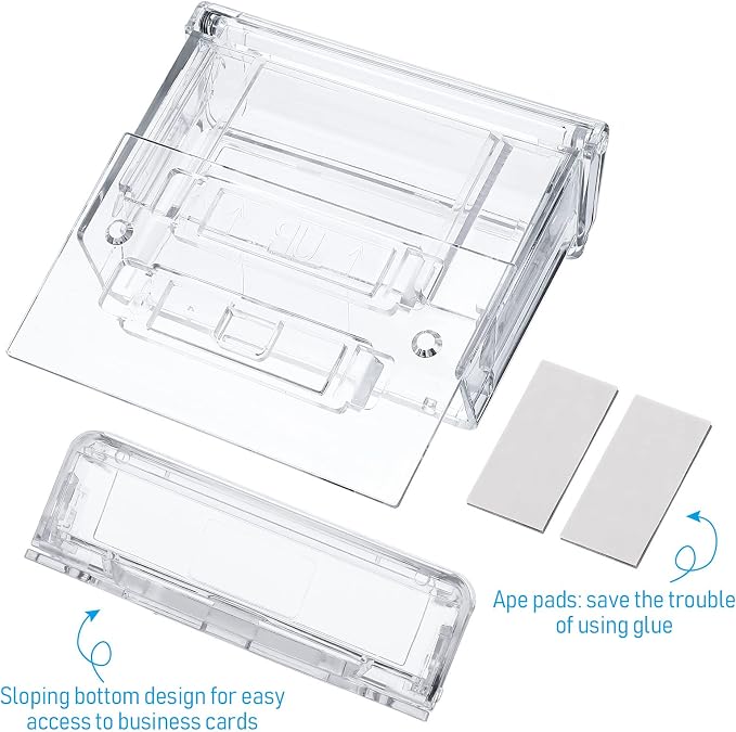 Vicenpal Outdoor Acrylic Business Card Holder Wall Mount, Peel and Stick | Clear wall mount display, no drill install, fits office store front door, resistant acrylic, holds standard business cards