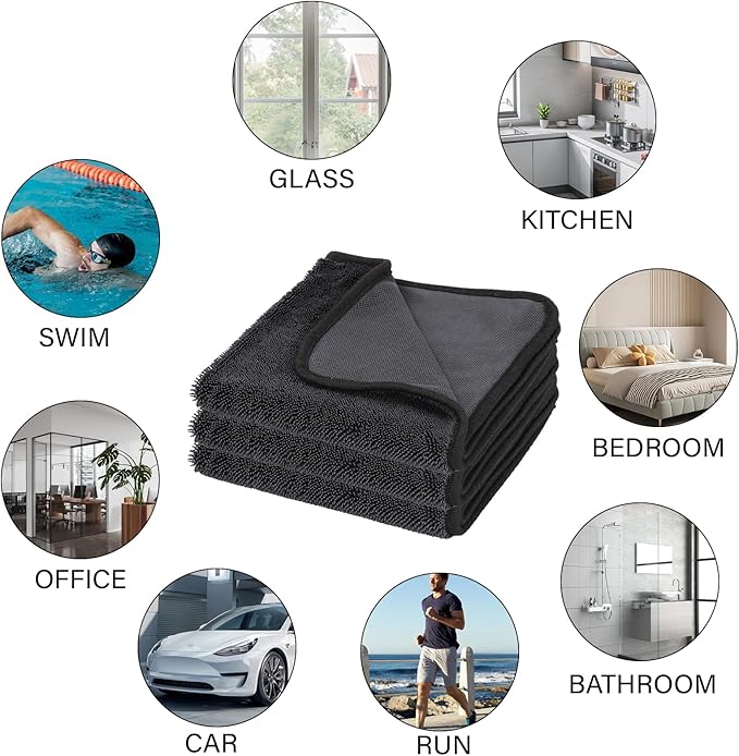 Longzhuo 3 Pack Microfiber Bath Towels, 15.7 x 23.6 Inches Microfiber Cleaning Cloth Towel Super Absorbent Microfiber Bath Towels, Streak Free Glass Window Car Mirror Bathroom, Perfect for Daily Use