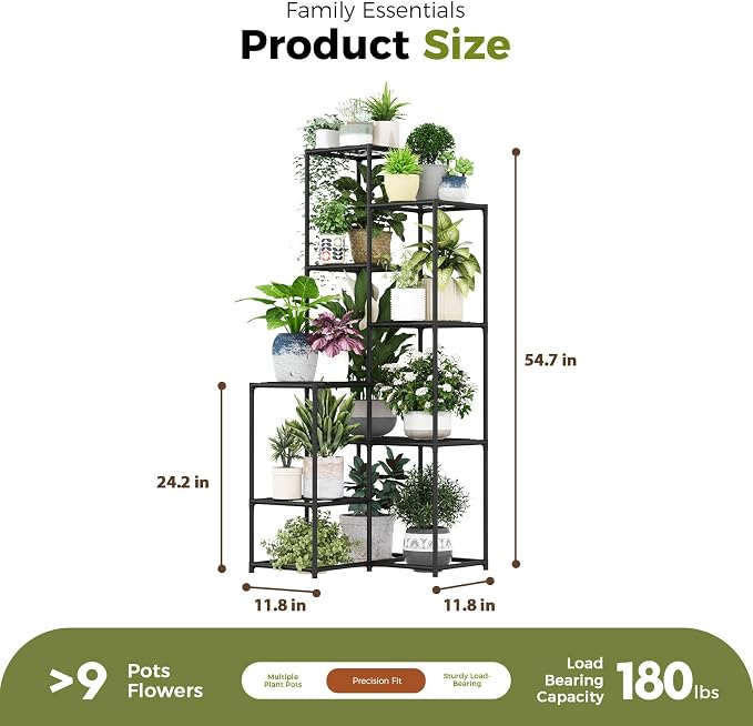 Bamworld Black Plant Stand Indoor Outdoor Corner Plant Shelf 54.7" Tall Plant Table Metal Large Plant Holder for Multiple Plants Patio Balcony Garden Office Home Decor