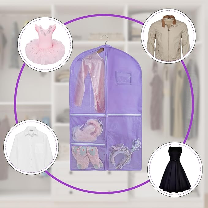 3 Pcs 40 inch Dance Costume Bags for Dance Competitions,Dance Garment Bag,Kids Garment Bags for Dance Costumes,Garment Bags for Hanging Clothes with Pocket,Garment Bags for Travel Storage