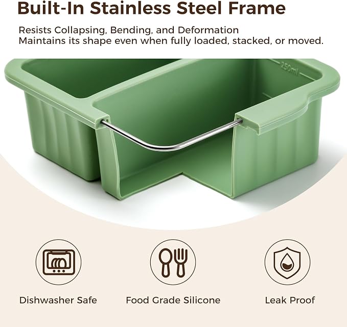 Silicone Freezer Trays with Lids, 2-Cavity Soup Molds with Reinforced Steel Rim, Versatile 1-Cup Per Compartment (5-Pack) for Broth, Sauce, Leftovers & Large Ice Cubes, Oven & Dishwasher Safe
