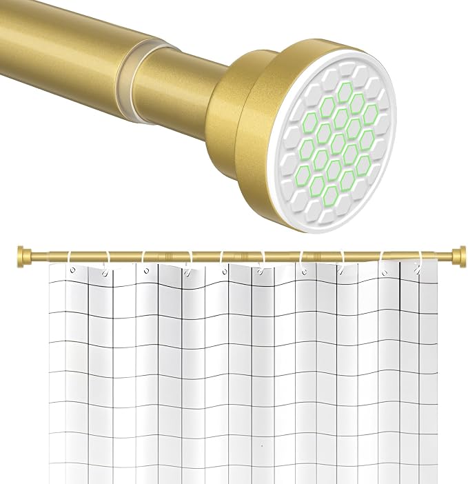 Shower Curtain Rod 45 to 77 Inches Gold Tension Curtain Rod No Drilling Shower Tension Rod Adjustable Curtain Tension Rod Shower Rods for Bathroom,Windows