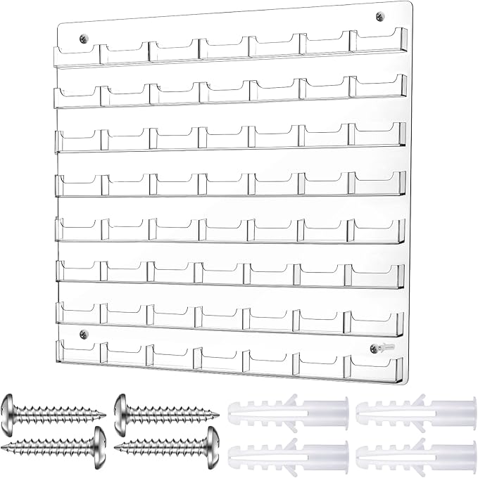 Hillban Acrylic Business Card Holder Wall Mount Clear Sticker Display Rack Multiple Card Holders Clear Acrylic Organizing Sticker Display Stand Pre Drilled (56 Pockets)