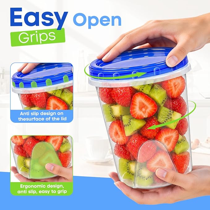 Freezer Storage Containers, 6 Pack-32 Oz Food Storage Containers with Twist Top Lids,BPA Free, Reusable, Meal Prep,Microwave and Dishwasher Safe