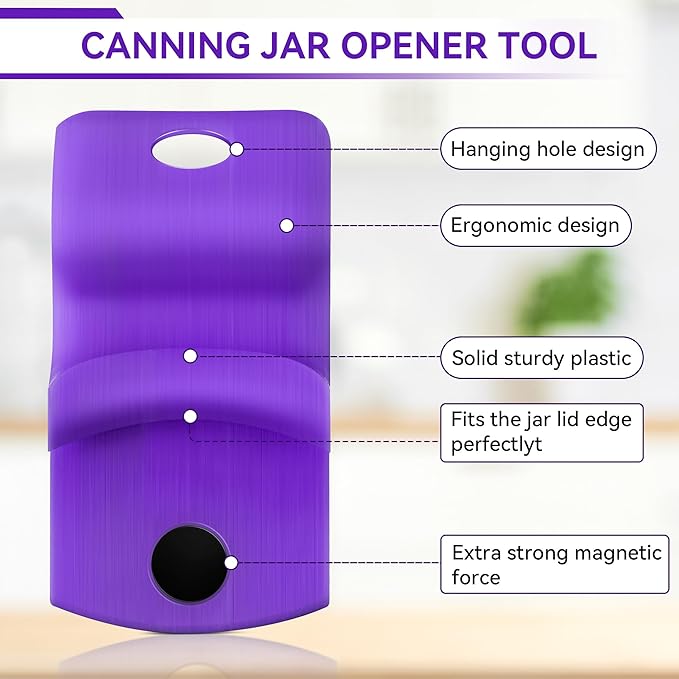 2 Pack Canning Jar Opener with Magnets, Mason Jar Opener For Canning Lids, Regular and Wide Mouth Lids, Powerful Magnet for Easy Refrigerator Storage, Releases Vacuum Seal– Patent Pending(Purple)