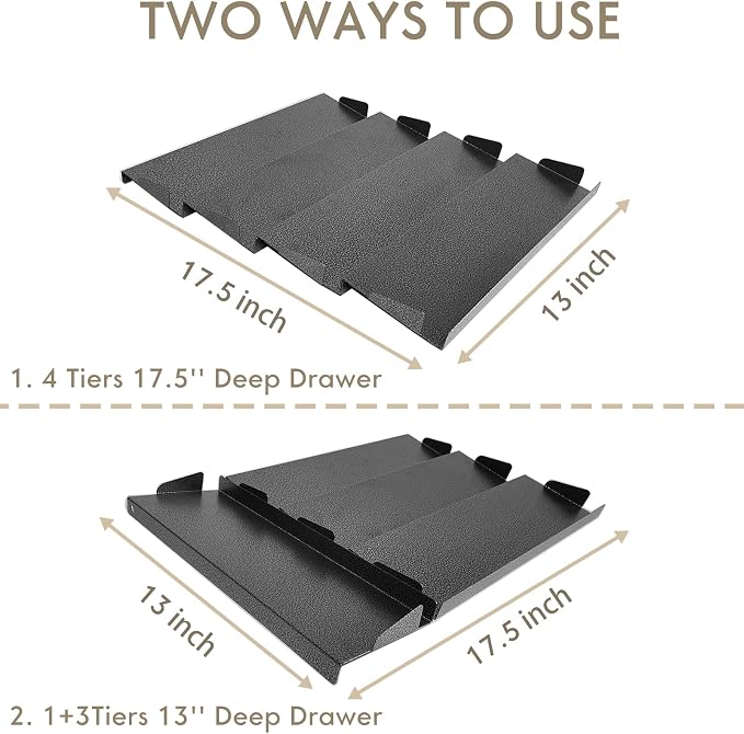 Spice Drawer Organizer for Kitchen, Adjustable Expandable Spice Rack Tray Insert 4 Tiers for Cabinet Drawer, 12.8" Wide x 17.5" Deep