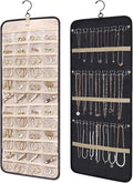 Hanging Jewelry Organizer Storage Roll with Hanger Metal Hooks Double-Sided Jewelry Holder for Earrings, Necklaces, Rings on Closet, Wall, Door,Large 14.17' x 33.07'',black