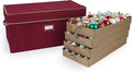 Covermates Keepsakes Adjustable Ornament Storage Box – Heavy-Duty Polyester, Padded Dividers & FlexGrid Trays – Protective Holiday Organizer with Stackable Walls & Label Window, Red