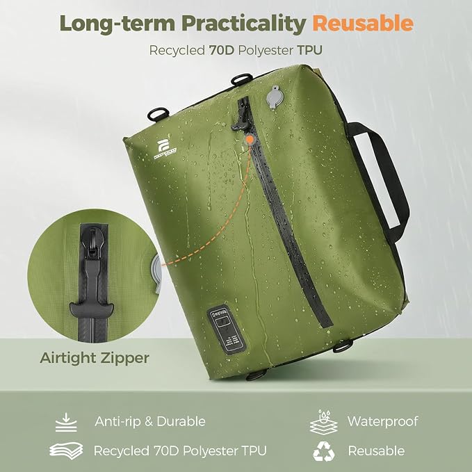 Travel Vacuum Bags with Built-in Pump, Green | Reusable Vacuum Seal Bags for Clothing,Luggage,Packing Compression Storage Bags for Carry-On,Suitcase&Backpack