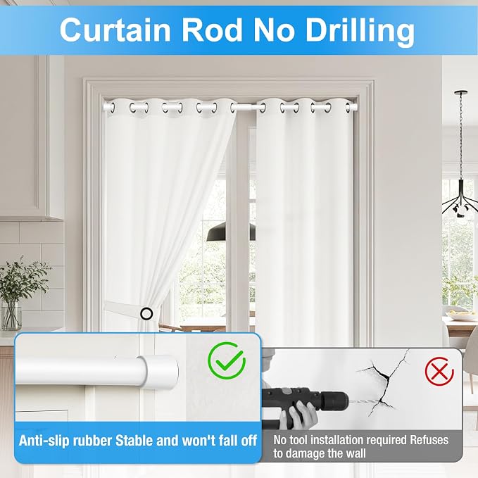 2 Pack Spring Loaded Tension Rod 48-59" Adjustable Curtain Rods No Drill Extendable Spring Rod Tension Curtain Rods For Window Kitchen Shelves Rv Refrigerator And Small Spaces,White