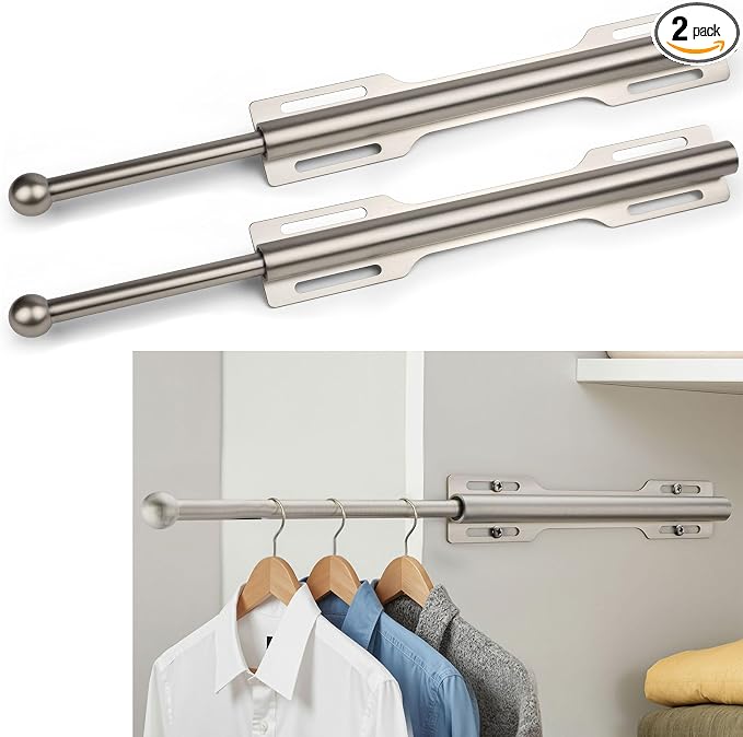 2 Pack Valet Rod for Closet Pull Out, Rod for Bedroom Laundry Room Bathroom, Nickel