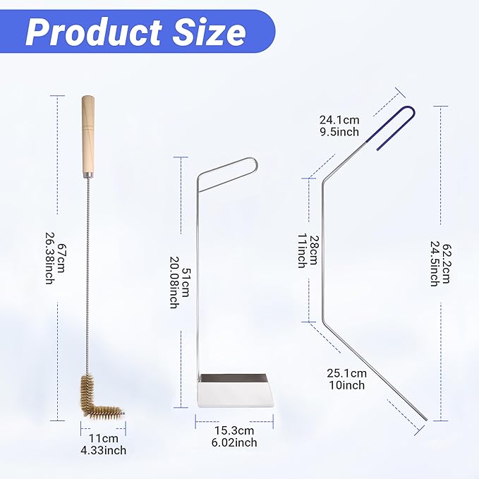 3 PCS Fryer Cleaning Tools with Deep Fryer Brass L-Shaped Brush, Deep Fryer Crumb Scoop, Deep Fryer Cleanout Rod for Restaurants, Air Fryers, Deep Fat Fryers