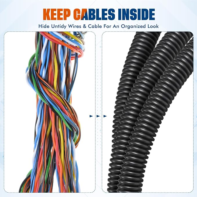Sasylvia 3/8" x 25 ft Split Wire Loom Tubing Automotive Wire Loom Assortment Split Cable Sleeves Bulk Flexible Electrical Conduit Protective Kit