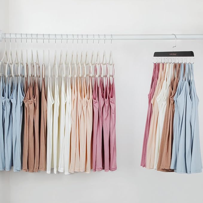 TOPIA HANGER 2 Pack Bra Hanger for Closet, Premium Wooden Tank Top Hangers | 40 Foldable Hooks, 360°Rotating Hooks, Easy to Install, Durable Solid Wood, Space Saving Storage for Tank Tops, Bras, Belts