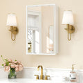 Keonjinn 16" x 24" White Medicine Cabinets for Bathroom with Mirror, Recessed or Surface Wall-Mounted Aluminum Alloy Framed Beveled Mirror, Single Door Farmhouse Bathroom Mirror with Storage Cabinet