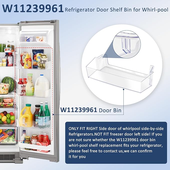 W11239961 W10900538 Door Shelf Bin Replacement Compatible for Whir.lpool | Refrigerator Shelf Replacement of AP6333410 4591452 PS12578777 WRS325SDH WRS311SDH Whirl.pool Fridge Door Shelves-by MIFLUS
