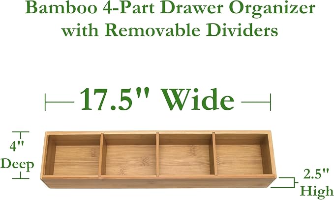 Lipper International Bamboo Drawer Organizer with 3 Removable Dividers, Brown (Pack of 6)