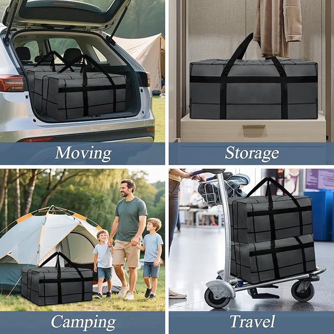 4Pack Extra Large Heavy Duty Moving Bags with Zippers & Reinforced Handles Heavy-Duty Storage Totes – Moving Boxes for Clothes, College Supplies, and Moving – Waterproof & Foldable (Extra Large)
