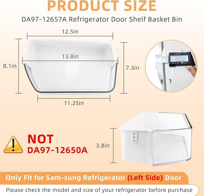 DA97-12657A Refrigerator (LEFT) Door Shelf Bin Replacement Fit for Sam-sung RF260BEAESR RF261BEAESR RF261BEAESP Refrigerator, Replace AP5621270 DA63-06867 Fridge Door Basket Bin By Fetechmate