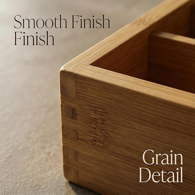 Bamboo Drawer Organizer - Kitchen Utensil Holder, 5 Slots Silverware Drawer Organization, Kitchen Wooden Tray for Cutlery, Flatware & Stationery - Natural