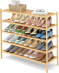 Smiry Bamboo Long Shoe Rack, 5 Tier Shoe Organizer for Entryway & Closet, Stackable Free Standing Storage Shelf for Shoes, Bags & Plants, Natural