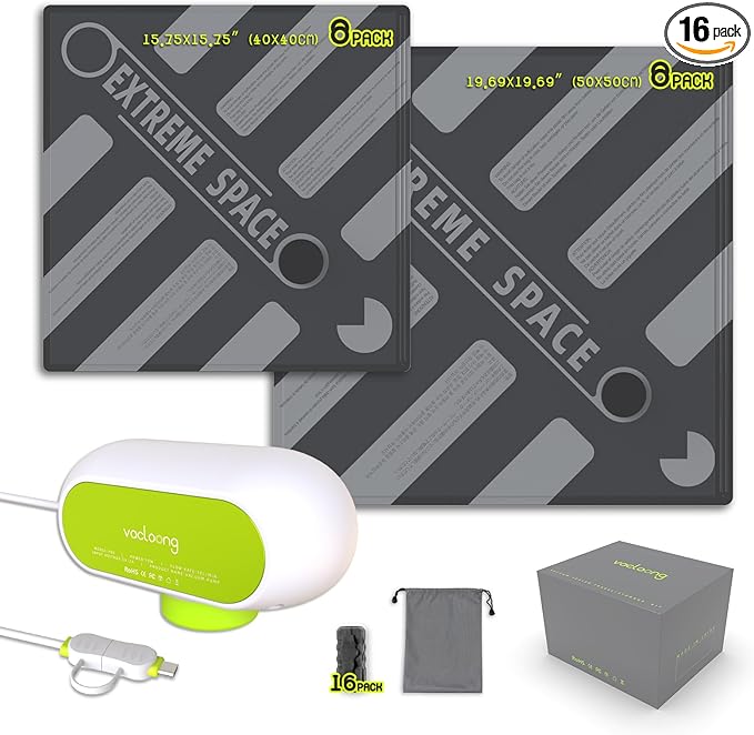 Vacuum Storage Bags for Travel with Portable Electric Pump, 16 Packs Vacuum Seal Bags for Clothing with High Pressure Pump, Compression Packing Space Saver, Portable Travel Bags for Luggage