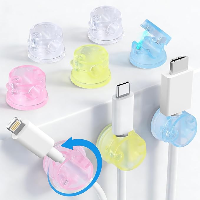 AGPTEK 8 Pack Magnetic Cable Clips, 360° Rotatable Cord Holder, Colorful | Cable Holder for Nightstand, Desk Cord Organizer Adhesive Wire Management Home Phone Charging Cords USB Cable Keeper