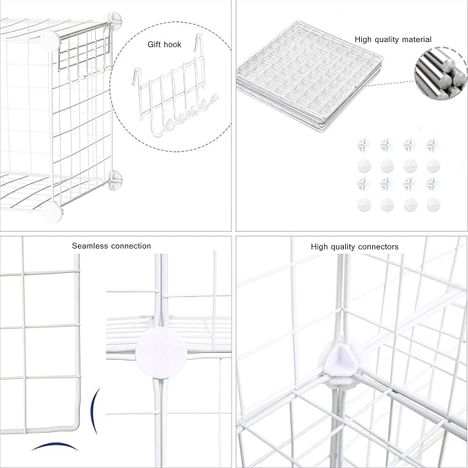 C&AHOME Wire Cube Storage, 8-Cube Organizer Metal C Grids Storage, Storage Bins Shelving, Modular Shelves, DIY Closet Cabinet Ideal for Living Room, Home, Office 24.8" L x 12.4" W x 48.4" H White
