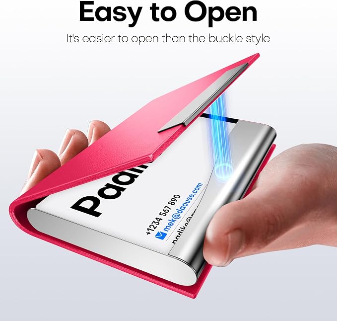 Padike Business Card Holder, Business Card Case Professional PU Leather & Stainless Steel Multi Card Case,Business Card Holder Wallet Credit Card ID Case/Holder for Men & Women. (Rose red)