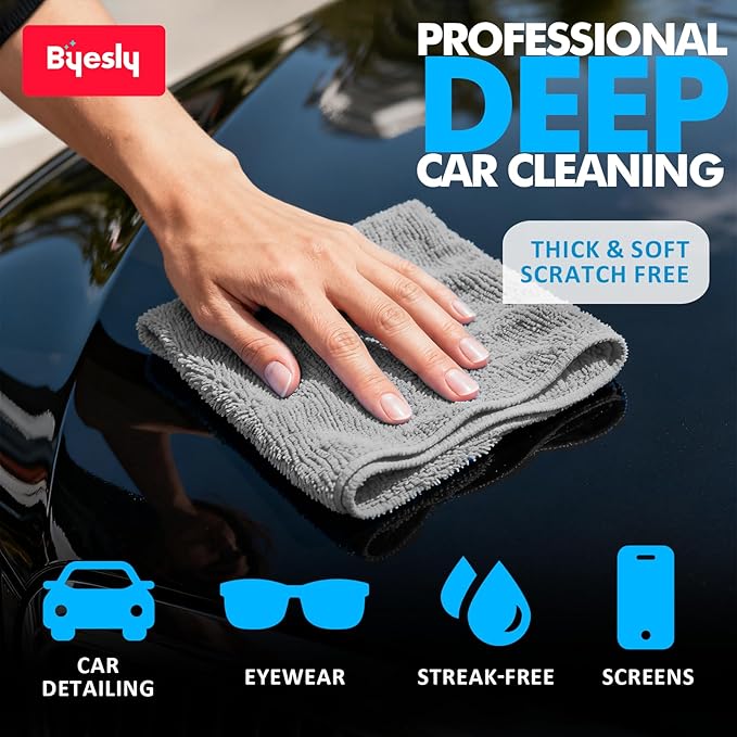 12-Pack Microfiber Cleaning Cloth, 11.5x11.5 Microfiber Towels for Cars, Dishes & House, for Detailers, Chefs & Efficient Home | Scratch-Free, Lint-Free, Ultra Absorbent(Grey)
