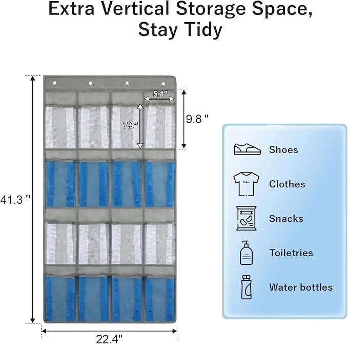 F-color Over the Door Organizer for Cruise - 16-Pocket Hanging Organizer | Tool-Free Mount with 4 Metal Hooks, See-Through Mesh Pockets, Lightweight & Foldable, Space-Saving for Travel and Daily Use